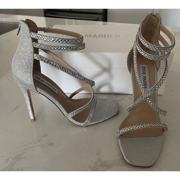 Steve Madden Strappy Crystal Strap Stiletto Heels- Size 8 - Picture 2 of 8